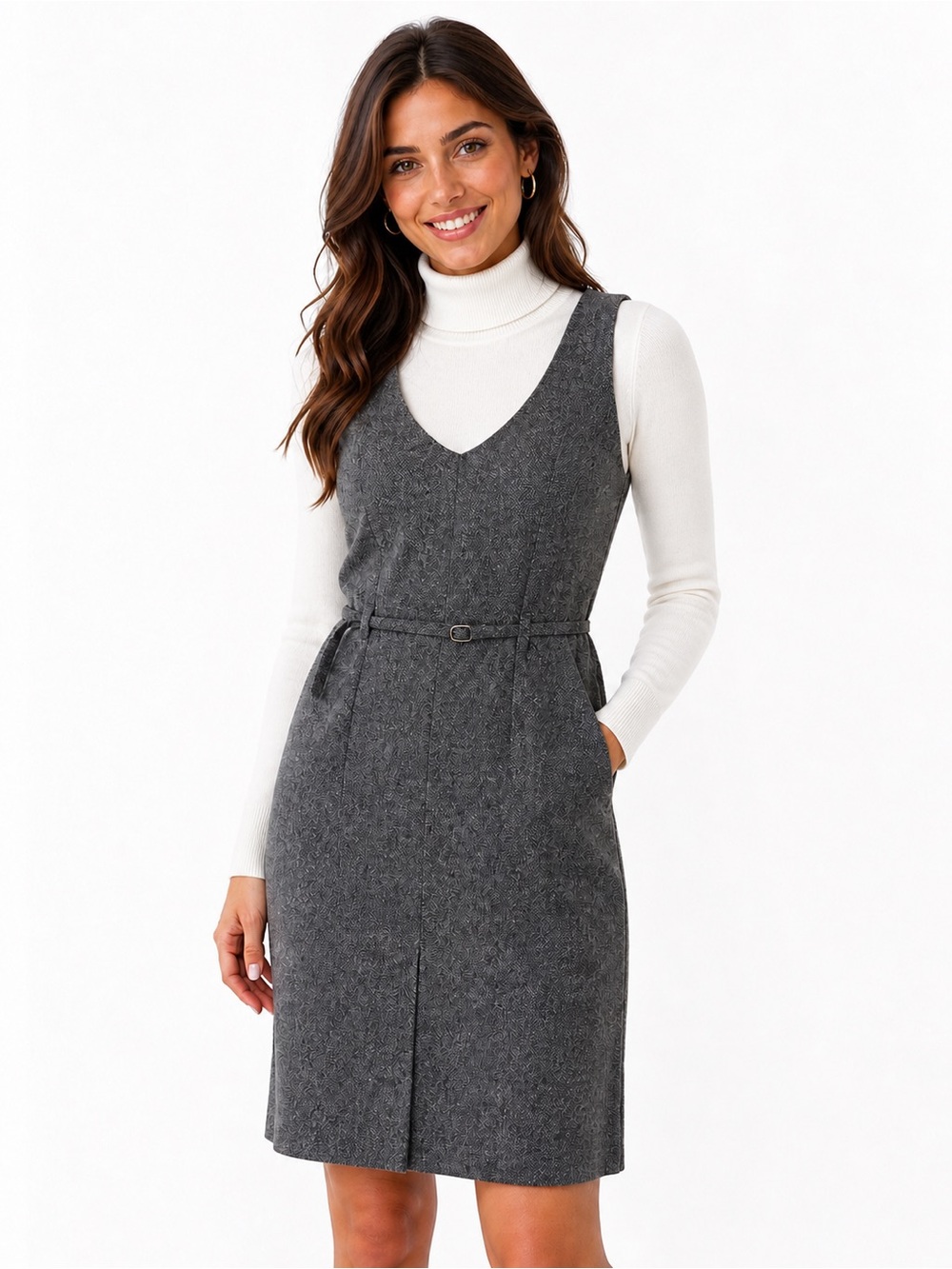 United Colors Of Benetton Charcoal V-Neck Pinafore Midi Dress, Size L